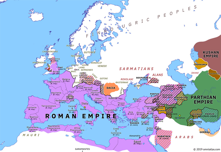 L'estensione dell'impero alla morte di Claudio nel 54 d.C.