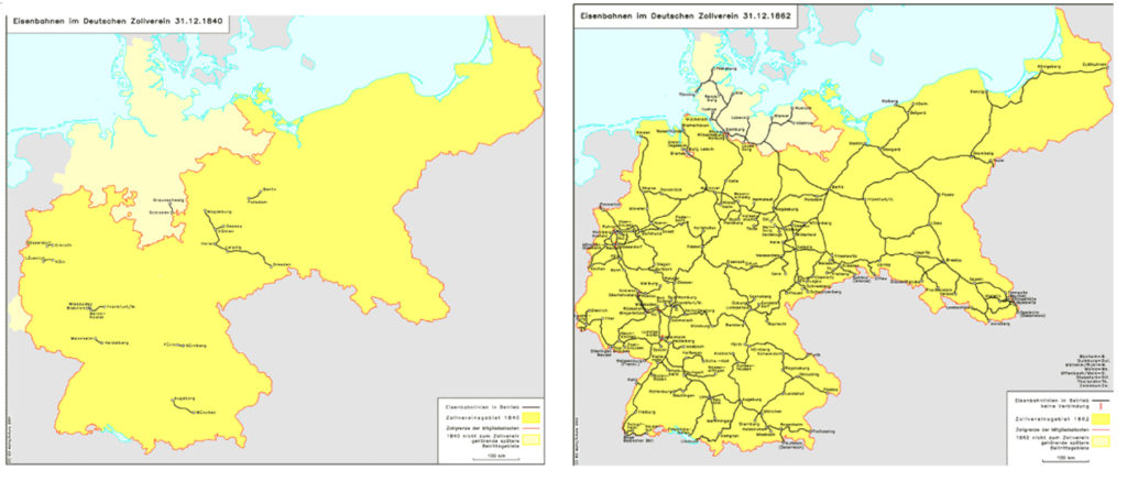 La costruzione delle ferrovien nello Zollvein tra 1840 e 1862