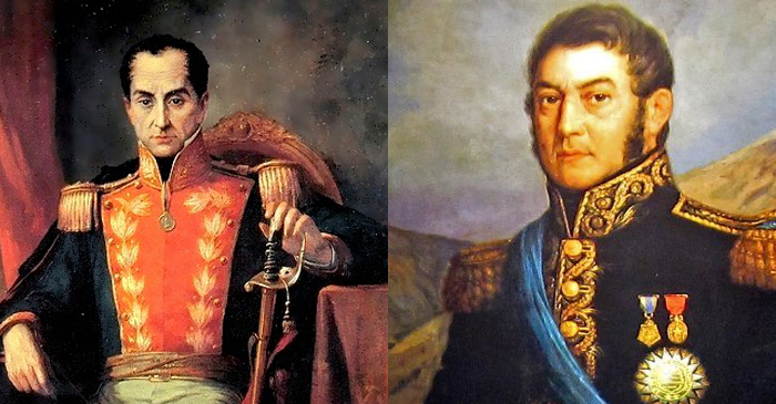 Ritratti di Bolivar (a sinistra) e San Martin (a destra)