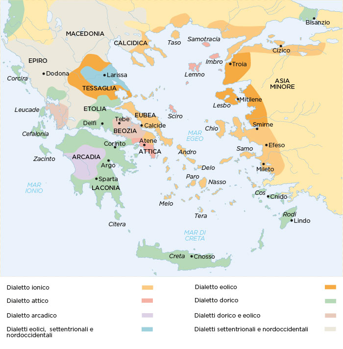 Civiltà greca e i principali dialetti - Fonte: Zanichelli