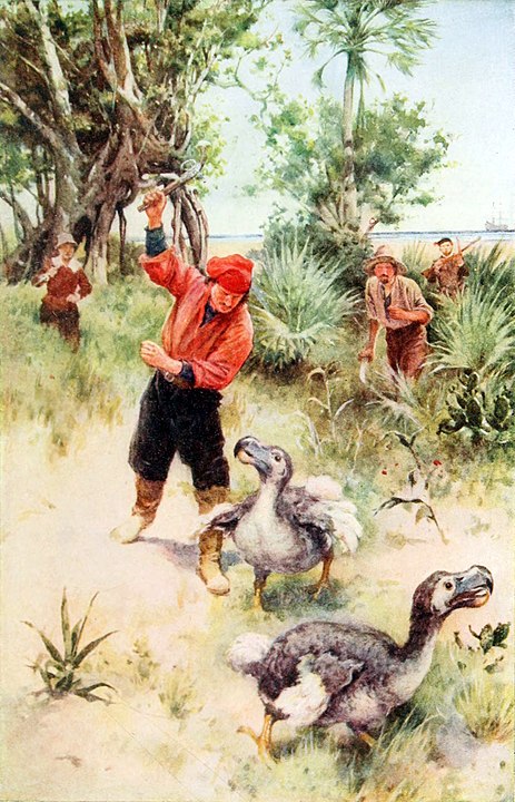 "Pioneers in South Africa", dipinto di Walter Paget del 1914, raffigura dei marinai olandesi intenti a cacciare dei dodo.